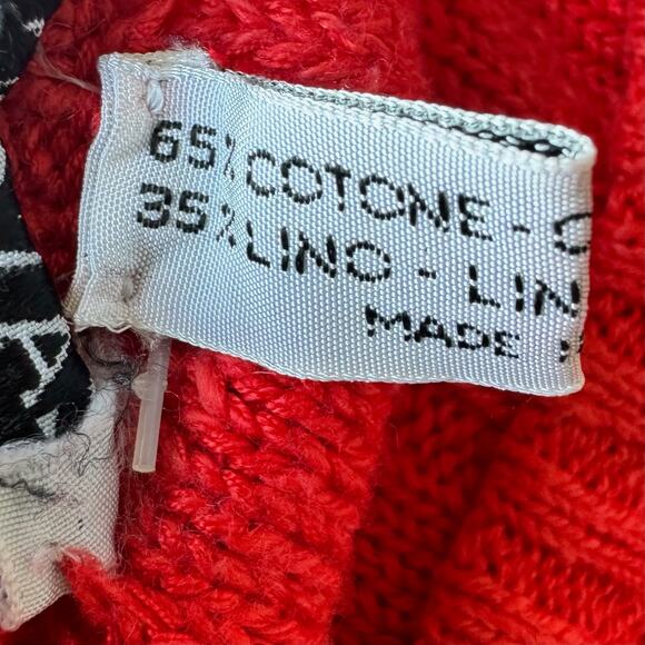 Vintage 80’s Cotton Linen Blend ZANOBETTI Windowpane Sweater in Red - Picture 6 of 8